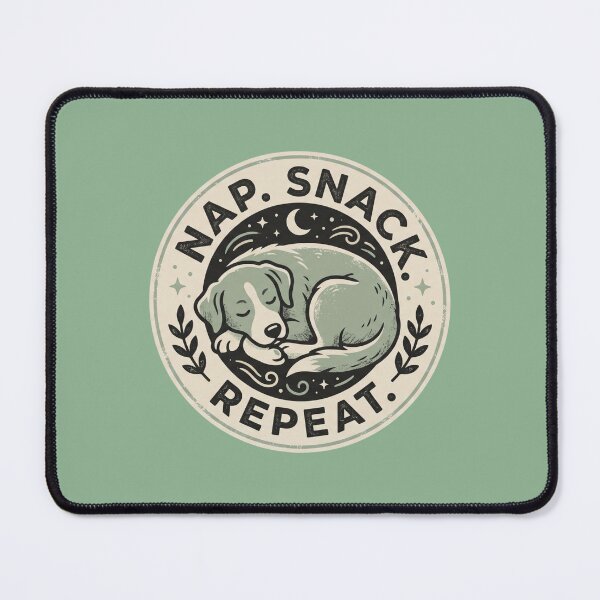 Item preview, Cute Sleepy Dog 'Nap Snack Repeat' Vintage Badge - Cozy Pet Lover T-Shirt Graphic designed and sold by BiniClicks.