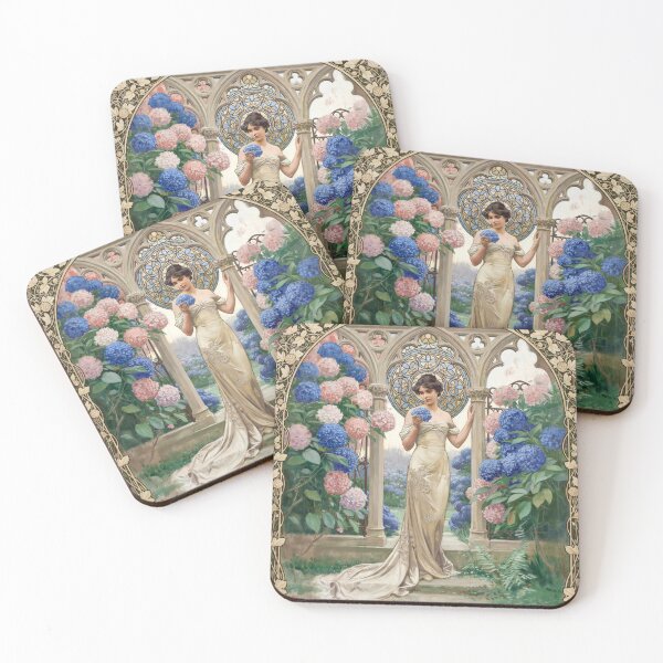 Item preview, Hydrangea Elegance – Mucha Inspired Art Nouveau Woman & Floral Garden Wall Art designed and sold by Tamas Das.