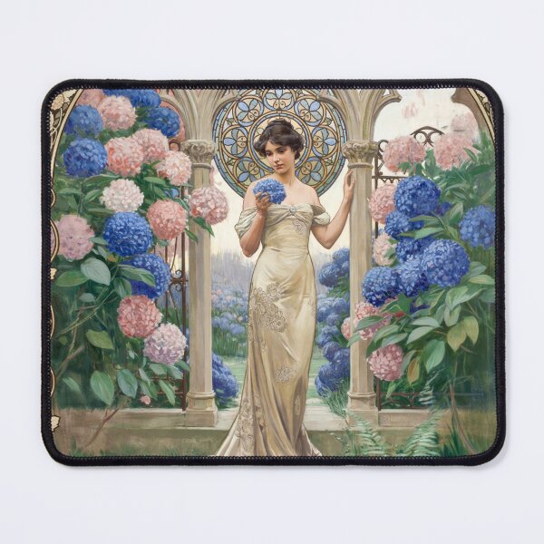 Item preview, Hydrangea Elegance – Mucha Inspired Art Nouveau Woman & Floral Garden Wall Art designed and sold by Tamas Das.