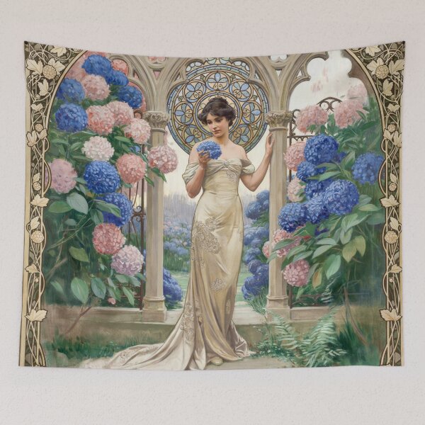 Item preview, Hydrangea Elegance – Mucha Inspired Art Nouveau Woman & Floral Garden Wall Art designed and sold by Tamas Das.