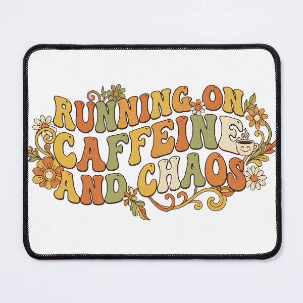 Item preview, "Running on Caffeine and Chaos" Retro 70s Wavy Typography Design – Groovy Floral Coffee Lover T-Shirt designed and sold by CreativeNest Prints.