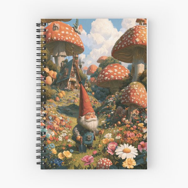 Item preview, A cheerful Garden Gnome tending magical flowers in a whimsical woodland village filled with giant mushrooms, Fantasy & Mythological Creatures designed and sold by CDC40.