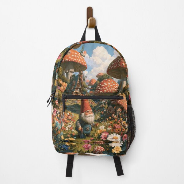 Item preview, Un alegre gnomo de jardín cuidando flores mágicas en un pueblo boscoso caprichoso lleno de setas gigantes, Criaturas fantásticas y mitológicas designed and sold by CDC40.
