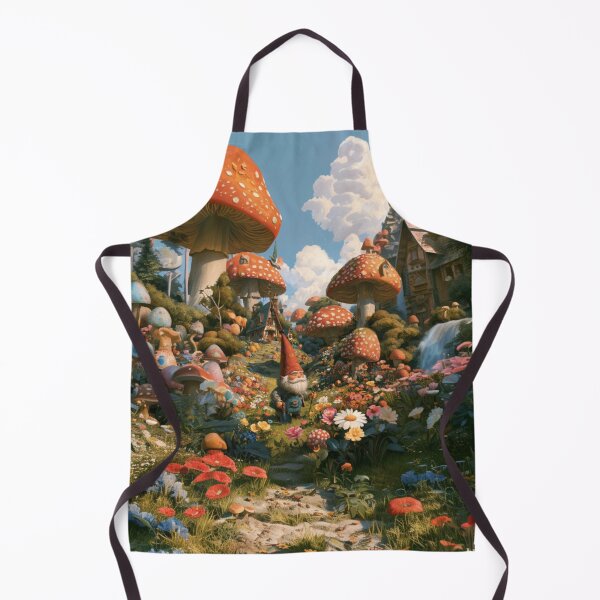 Item preview, A cheerful Garden Gnome tending magical flowers in a whimsical woodland village filled with giant mushrooms, Fantasy & Mythological Creatures designed and sold by CDC40.