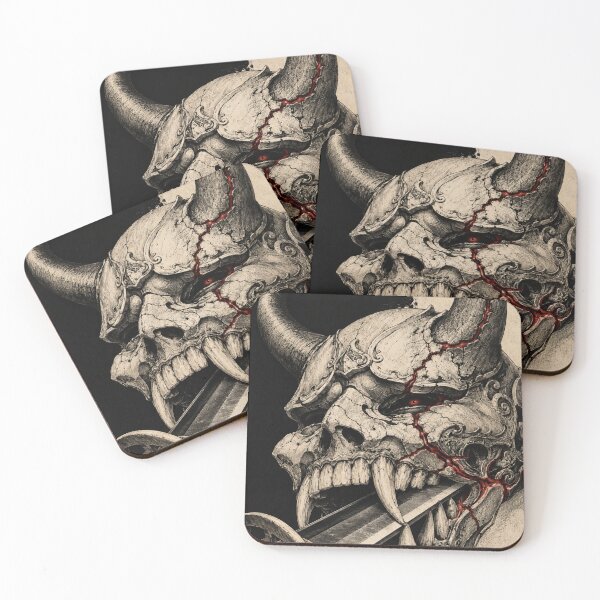 Item preview, Cracked Horned Oni Skull Biting a Katana designed and sold by MouradStudio.