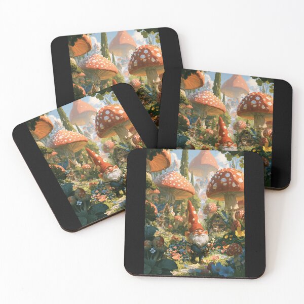 Item preview, A cheerful Garden Gnome tending magical flowers in a whimsical woodland village filled with giant mushrooms, Fantasy & Mythological Creatures designed and sold by CDC40.