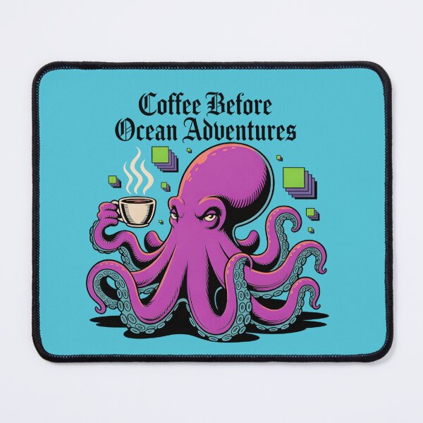 Item preview, Coffee Before Ocean Adventures Octopus T‑Shirt & Sticker – Funny Marine Life  designed and sold by ZyxDes.