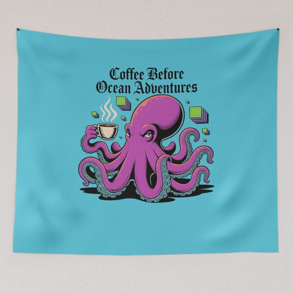 Item preview, Coffee Before Ocean Adventures Octopus T‑Shirt & Sticker – Funny Marine Life  designed and sold by ZyxDes.