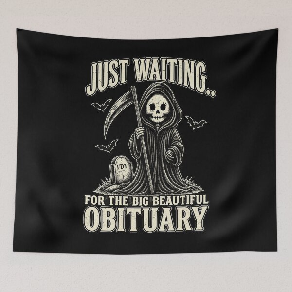 Item preview, Just Waiting For The Obituary Cute Grim Reaper Funny Dark Humor Design designed and sold by QLShop.