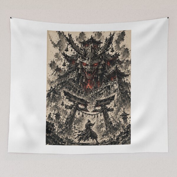 Item preview, Lone Samurai at a Gothic Japanese Demon Temple Gate designed and sold by MouradStudio.