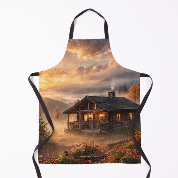 Item preview, Cozy Log Cabin at Golden Autumn Sunset in Misty Mountain Forest designed and sold by Lifeguy's Art-Pics.