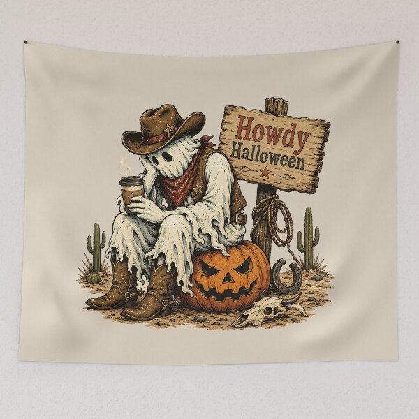 Item preview, Howdy Halloween Western Coffee Ghost Cowboy designed and sold by MythicCotton.