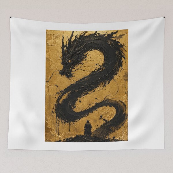 Item preview, Black Ink Dragon Above a Lone Samurai designed and sold by MouradStudio.