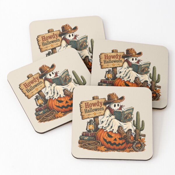 Item preview, Howdy Halloween Western Reading Ghost Bookworm designed and sold by MythicCotton.