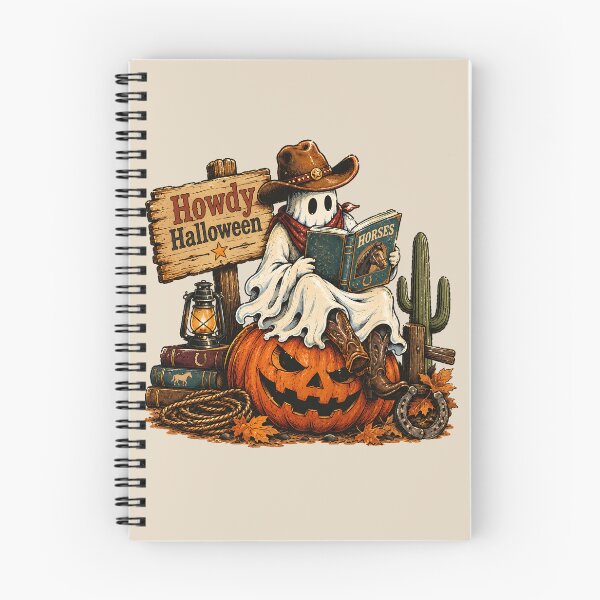 Item preview, Howdy Halloween Western Reading Ghost Bookworm designed and sold by MythicCotton.