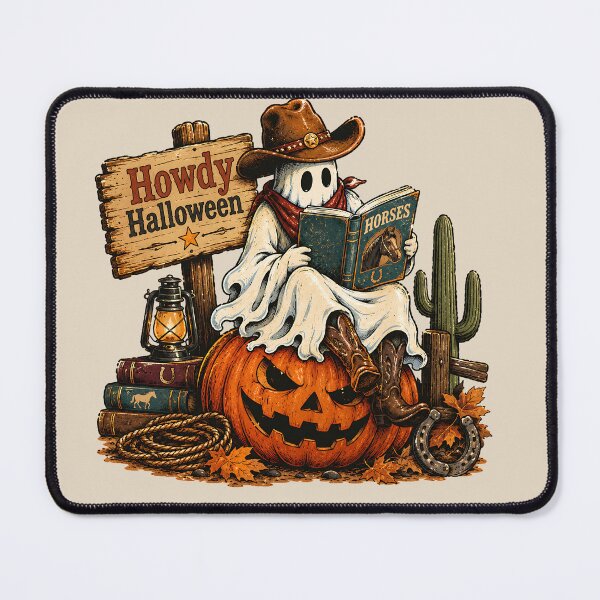 Item preview, Howdy Halloween Western Reading Ghost Bookworm designed and sold by MythicCotton.
