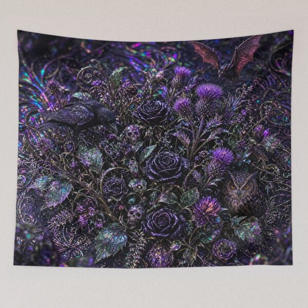 Item preview, Gothic Halloween Garden – Raven, Bat and Black Roses designed and sold by fantasystyleiom.