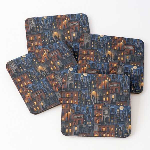 Item preview, Vintage Night City Skyline Brick Building Seamless Pattern designed and sold by SayMaria.