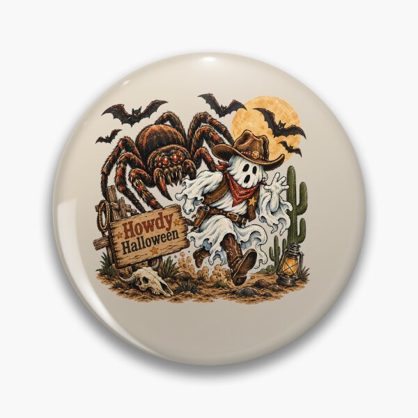 Item preview, Halloween Western Ghost Cowboy Running From Giant Spider designed and sold by MythicCotton.