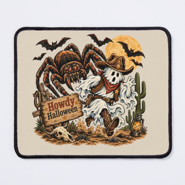 Item preview, Halloween Western Ghost Cowboy Running From Giant Spider designed and sold by MythicCotton.
