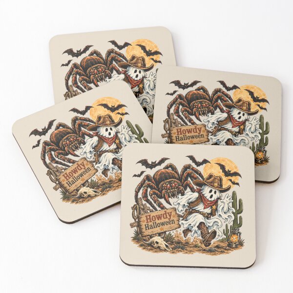 Item preview, Halloween Western Ghost Cowboy Running From Giant Spider designed and sold by MythicCotton.