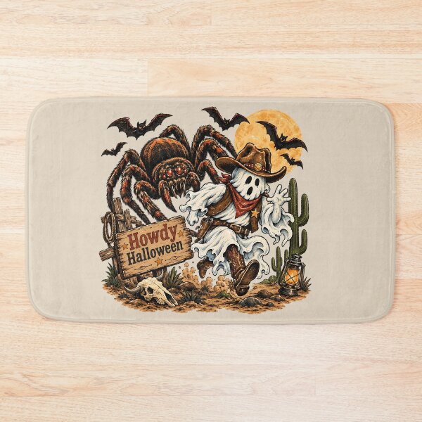 Item preview, Halloween Western Ghost Cowboy Running From Giant Spider designed and sold by MythicCotton.
