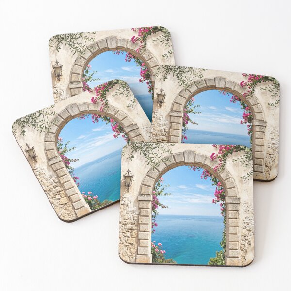 Item preview, Coastal Villa Archway Window View on the Sea Greek Island Panorama HD designed and sold by bard-art.
