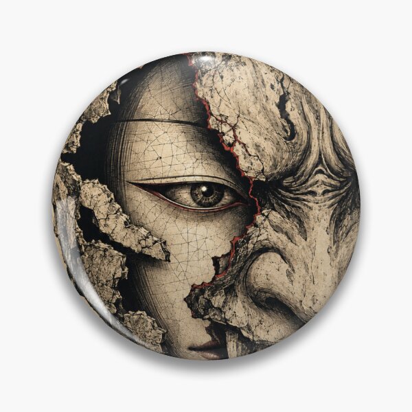 Item preview, Split Horned Demon and Human Face Japanese Ink Art designed and sold by MouradStudio.