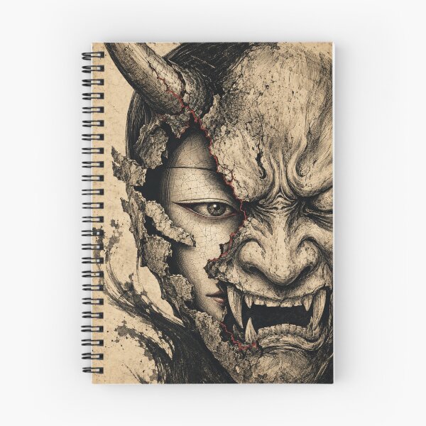 Item preview, Split Horned Demon and Human Face Japanese Ink Art designed and sold by MouradStudio.