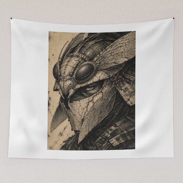 Item preview, Insect Armor Samurai with Winged Helmet Japanese Ink Art designed and sold by MouradStudio.