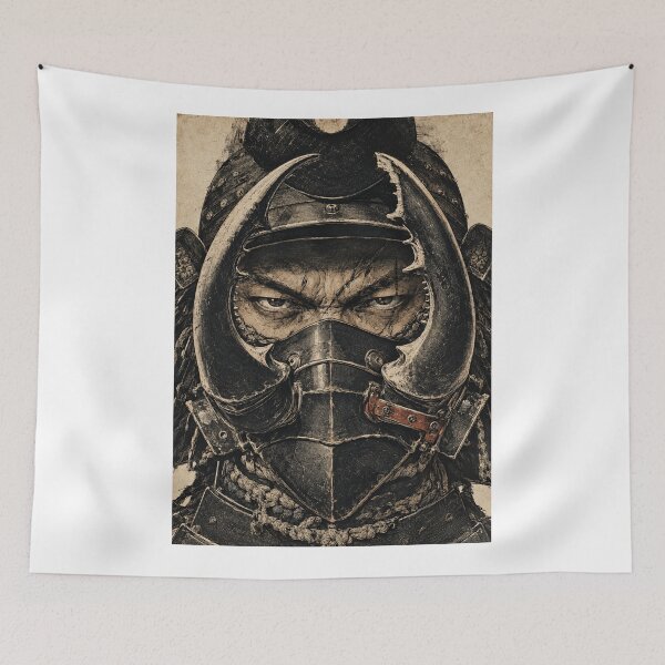 Item preview, Horned Mask Samurai Portrait in Dark Japanese Ink designed and sold by MouradStudio.
