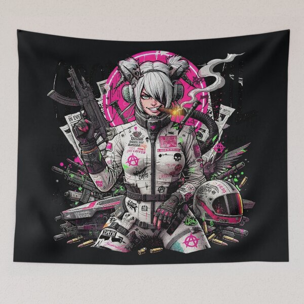 Item preview, Cyberpunk Woman Rifle Helmet Anarchy designed and sold by Voodoo Store Paranormal Collections.