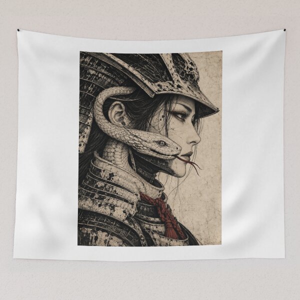 Item preview, Serpent Samurai Woman in Gothic Japanese Ink Style designed and sold by MouradStudio.