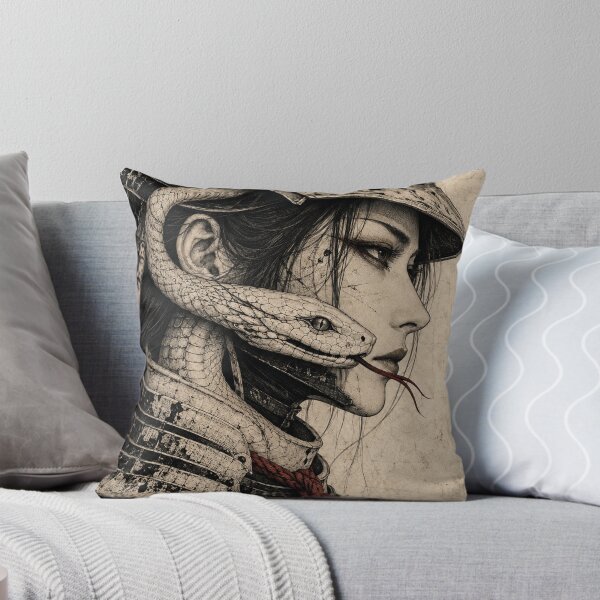 Item preview, Serpent Samurai Woman in Gothic Japanese Ink Style designed and sold by MouradStudio.