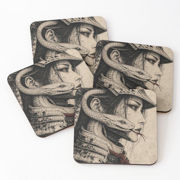 Item preview, Serpent Samurai Woman in Gothic Japanese Ink Style designed and sold by MouradStudio.