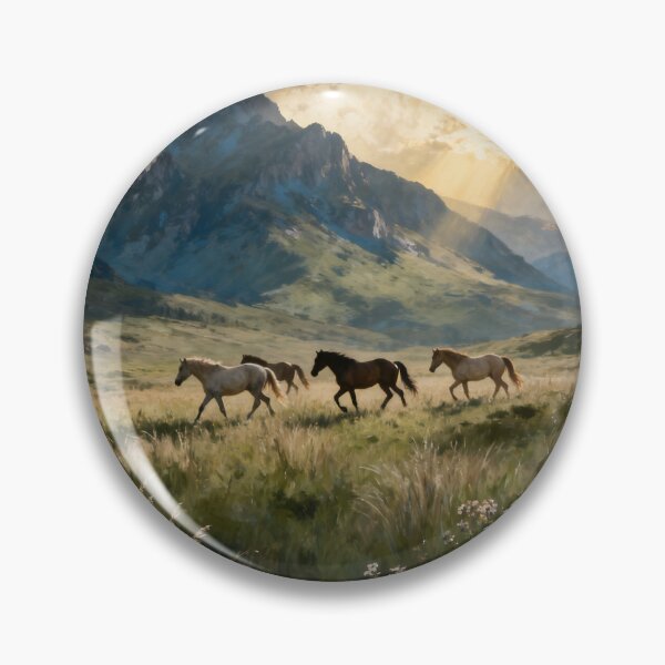 Item preview, Wild Horses in Mountain Meadow Landscape designed and sold by stylishdzign.