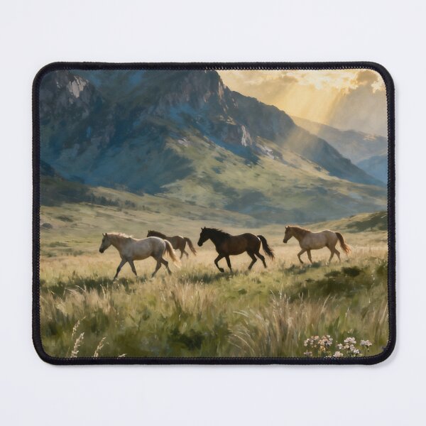 Item preview, Wild Horses in Mountain Meadow Landscape designed and sold by stylishdzign.