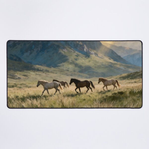 Item preview, Wild Horses in Mountain Meadow Landscape designed and sold by stylishdzign.