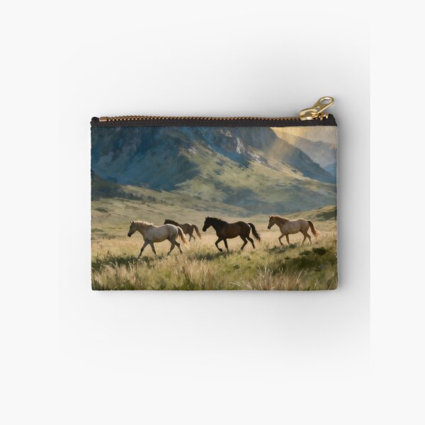 Item preview, Wild Horses in Mountain Meadow Landscape designed and sold by stylishdzign.