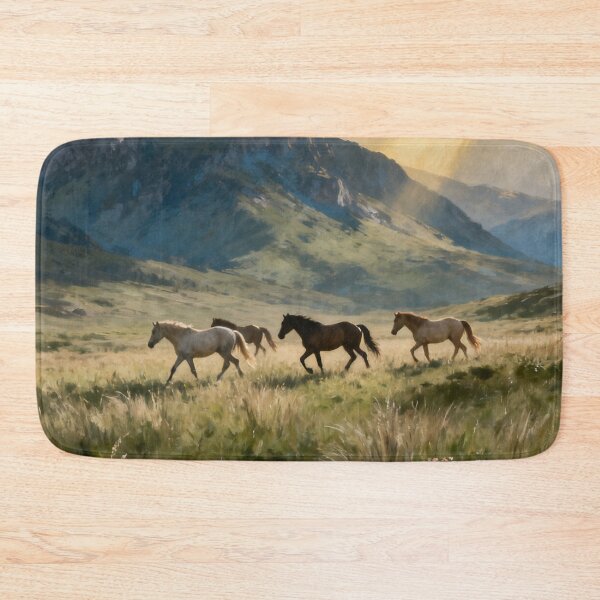 Item preview, Wild Horses in Mountain Meadow Landscape designed and sold by stylishdzign.