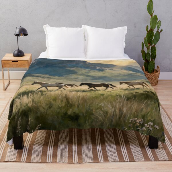 Item preview, Wild Horses in Mountain Meadow Landscape designed and sold by stylishdzign.