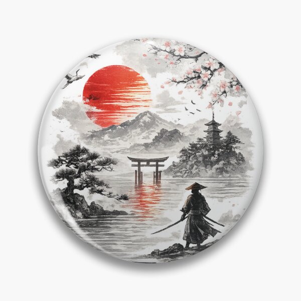 Item preview, Japanese Sumi-E Samurai Sunset Landscape Design designed and sold by CreativeNest Prints.