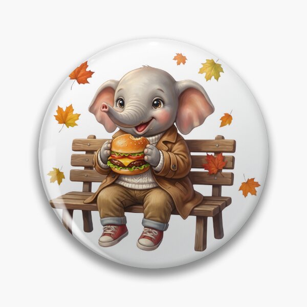 Item preview, Cute Elephant Eating Hamburger Autumn Bench Park designed and sold by BonnieGlam13.