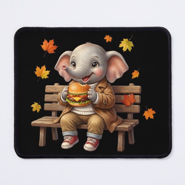 Item preview, Cute Elephant Eating Hamburger Autumn Bench Park designed and sold by BonnieGlam13.