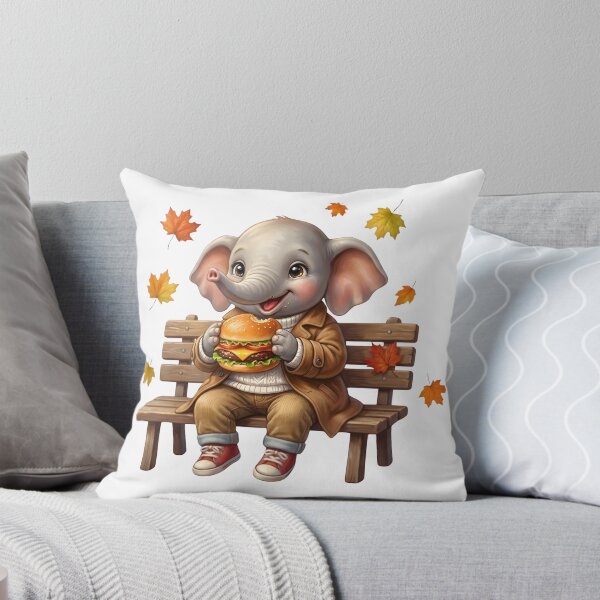 Item preview, Cute Elephant Eating Hamburger Autumn Bench Park designed and sold by BonnieGlam13.