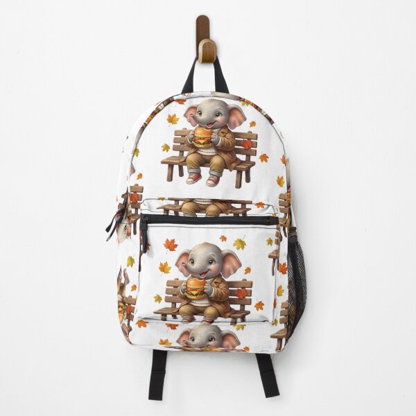 Item preview, Cute Elephant Eating Hamburger Autumn Bench Park designed and sold by BonnieGlam13.