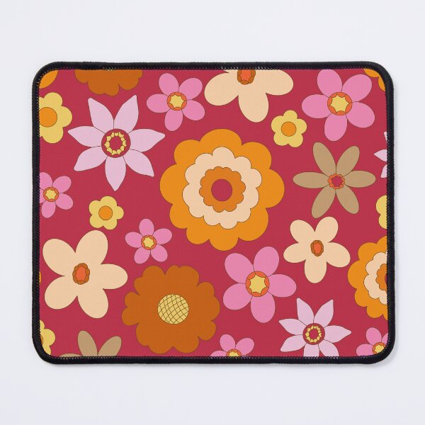 Item preview, Retro 60s 70s Colourful vibrant Floral Blooms all over on magenta pink background designed and sold by PrettywithColor.