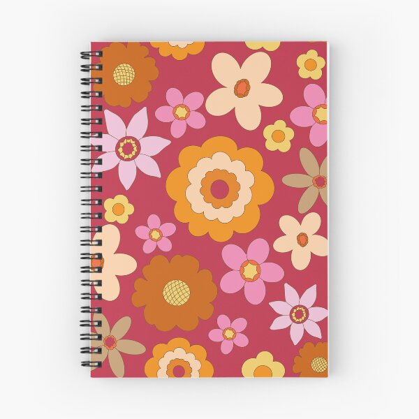 Item preview, Retro 60s 70s Colourful vibrant Floral Blooms all over on magenta pink background designed and sold by PrettywithColor.