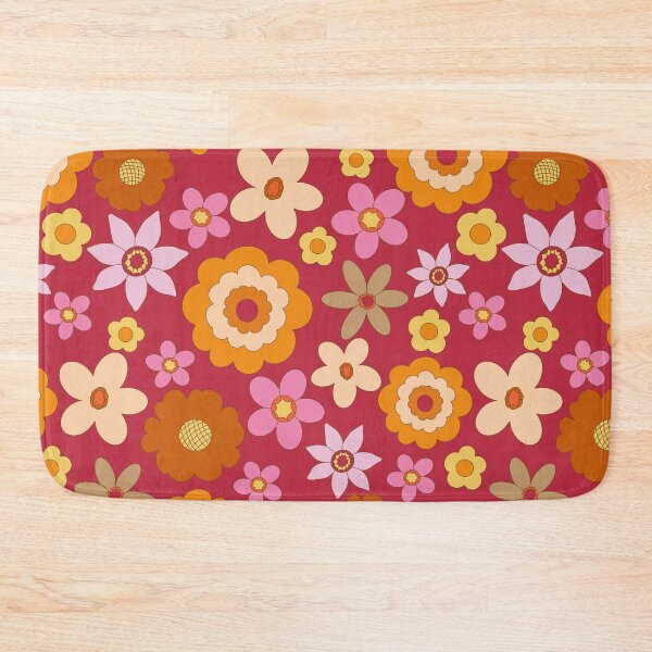 Item preview, Retro 60s 70s Colourful vibrant Floral Blooms all over on magenta pink background designed and sold by PrettywithColor.