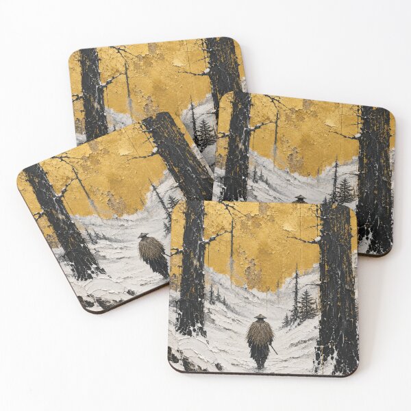 Item preview, Lone Samurai Walking Through a Golden Snowforest designed and sold by MouradStudio.